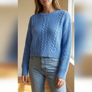 NWOT Tommy Hilfiger Blue Cable Knit Crewneck Cropped Sweater – Size S
